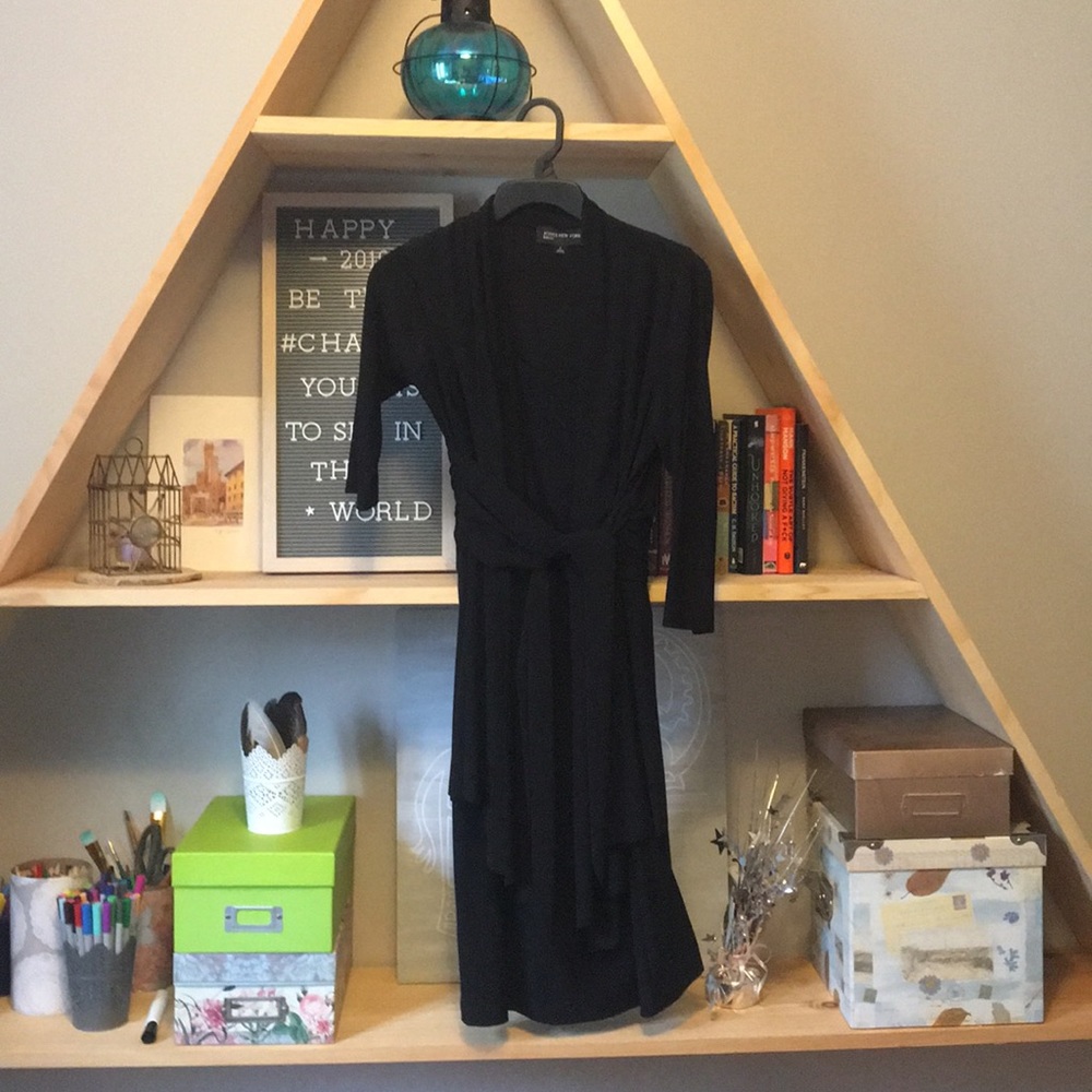 3/4 sleeve black dress w built-in cardigan